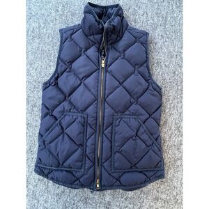 J. CREW Quilted Goose Down Puffer‎ Vest Navy Blue XS Gold Zipper Preppy Outdoor